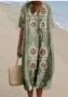 Vintage Cotton-Blend Ethnic Geometry Dress With No