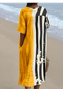 Boho Multicolor Block Loose V Neck Dress With No