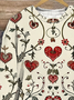 Women's Flower Love Valentine's Day Casual Spring and Autumn Tops and Pants Two-piece Set