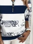 Women's Floral Striped Casual Zip Long Sleeve Sweatshirt