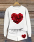 Women's Flower Love Valentine's Day Casual Spring and Autumn Tops and Pants Two-piece Set