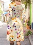 Women's Artistic Floral Print Long Sleeve Pocket Dress