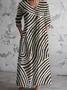 Vintage Art Print Chic V Neck Elegant Midi Dress