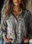 Ladies Vintage Cute Floral Print Casual Long Sleeve Comfortable Cotton Shirt