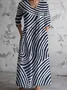 Vintage Art Print Chic V Neck Elegant Midi Dress