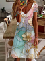 Women's Floral Spring Print Casual Short Sleeve V-Neck Dress