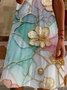 Women's Floral Spring Print Casual Short Sleeve V-Neck Dress
