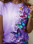 Women's Art Butterfly Floral Print Crew Neck T-Shirt