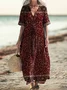 Women's Vintage Ethnic Tattoo Pattern Art Print Pocket Cotton Dresses