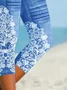 Women's Faux Denim Floral Spring Print Casual Fashion Leggings