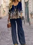 Women's Leopard Print Casual Tops And Trousers Two-Piece Set