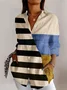 Striped color block splicing long sleeved shirt