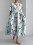 Funny Farm Chicken Embroidery Pattern Linen Blend Casual Dress With No Belt