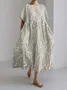 Elegant floral lace embroidery linen blend dress Dress With No Belt