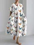 Funny Farm Chicken Embroidery Pattern Linen Blend Casual Dress With No Belt
