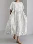 Elegant floral lace embroidery linen blend dress Dress With No Belt