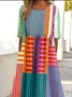 Crew Neck Multicolor Block Simple Dress With No