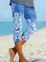 Women's Faux Denim Floral Spring Print Casual Fashion Leggings