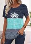 Text Letters Crew Neck Jersey Casual T-Shirt
