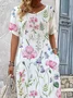 Women's Short Sleeve Summer White Floral Printing V Neck Daily Going Out Casual Maxi H-Line T-Shirt Dress Dress