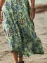 Women's Short Sleeve Summer Green Floral Printing V Neck Daily Going Out Casual Maxi H-Line T-Shirt Dress Dress