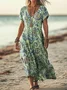 Women's Short Sleeve Summer Green Floral Printing V Neck Daily Going Out Casual Maxi H-Line T-Shirt Dress Dress