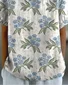 Women Blue Hydrangea Floral Pattern Printed Casual Blouse
