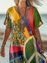 Women's Short Sleeve Summer As Picture Hippie Printing V Neck Daily Going Out Casual Maxi H-Line T-Shirt Dress Dress