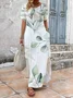 Women's Short Sleeve Summer White Floral Printing V Neck Daily Going Out Casual Maxi H-Line T-Shirt Dress Dress