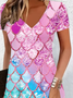Women's Spring Printed Casual V-Neck Short Sleeve Dress