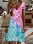 Women's Spring Printed Casual V-Neck Short Sleeve Dress