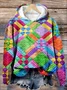 Colorful Checkered Print Casual Hoodie Sweatshirt