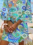 Women's Half Sleeve Summer Blue Floral Printing V Neck Daily Going Out Casual Midi H-Line Classic Dress