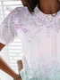 Women's Floral Spring Print Round Neck Casual Short Sleeve T-Shirt