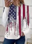 Women's July 4th Independence Day Flag Print Round Neck Long Sleeve T-Shirt