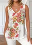 Loose V Neck Casual Floral T-Shirt