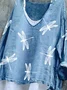 Vintage Dragonfly Cotton V Neck T-Shirt