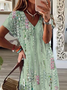 Women's Floral Spring Print Casual V-Neck Short Sleeve Slit Dress