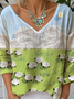 Print Casual V Neck Long Sleeve T-Shirt