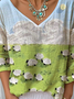 Print Casual V Neck Long Sleeve T-Shirt