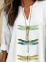 Women's Dragonfly Print Spring V-Neck Casual Shirt