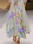 Butterfly Printed Casual Round Neck Dress With Coat Two-Piece Set
