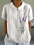Simple Cotton Shawl Collar Floral Blouse