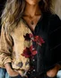 Women's Retro Rose Flower Art Print Casual Short Sleeve Comfortable Shirt