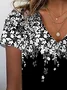 Women's Floral Print Casual V-Neck Short Sleeve T-Shirt