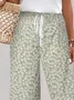 Women's Spring and Summer Floral Print Casual Straight Tie Cropped Pants