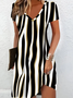 Women's Striped Spring Print Casual V-Neck Short Sleeve Dress
