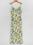 Vacation Regular Fit V Neck Lemon Dress With No