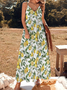 Vacation Regular Fit V Neck Lemon Dress With No