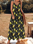Vacation Regular Fit V Neck Lemon Dress With No